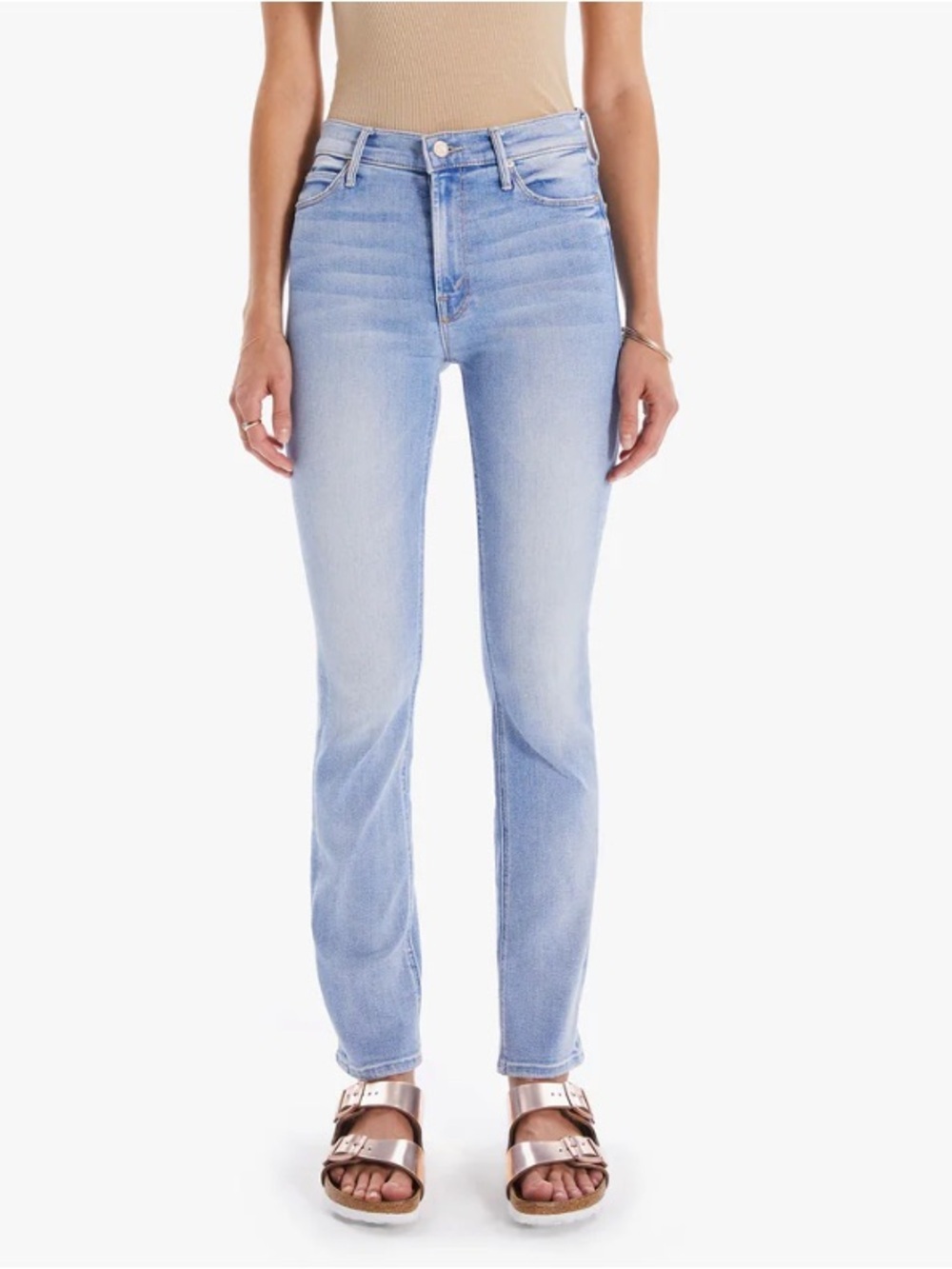 Mother The Mid Rise Dazzler Flood Sweet Petals Light Wash Straight Leg Jeans 32